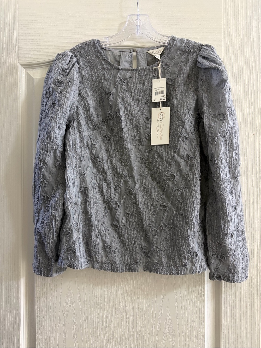 NWT Cato Collection Limited Edition Silver Textured Ribbon Embroidered Blouse M